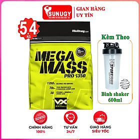 Combo Sữa tăng cân tăng cơ MEGA MASS của VITAXTRONG bịch 5.4kg hỗ trợ tăng cân tăng cơ nhanh cho người gầy, khó hấp thụ & Bình shaker 600ml (Mẫu ngẫu nhiên)