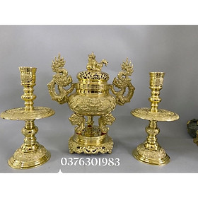 Mua Bộ đỉnh lư thờ bằng đồng vàng cao cấp F34 Tam sự ngũ sự