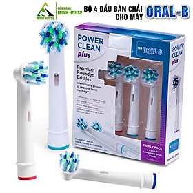 Cho máy Oral B Braun Cross Action EB-50A, Set Bộ 4 đầu bàn chải đánh răng điện đánh tan mảng bám, Tặng kèm móc giá đỡ điện thoại - MIHOCO - 1 Bộ 4 đầu/ vỉ - Minh Hou