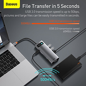 Hub chuyển đa năng Baseus Metal Gleam Series Multifunctional Docking Station ( Type-C to HDMI/ USB3.0/ LAN / SD Card Reader/ Type C PD 100W, Multifunctional HUB) - Hàng Chính Hãng