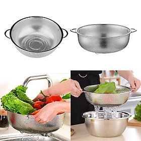2x Stainless Steel Strainer Food Sifter Fruit Washing Bowl With Handles