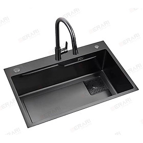 Mua {CHÍNH HÃNG} Chậu rửa 1 hố Nano đen cao cấp kèm chậu nhỏ bên trong mã GC.7545D thương hiệu GERARI