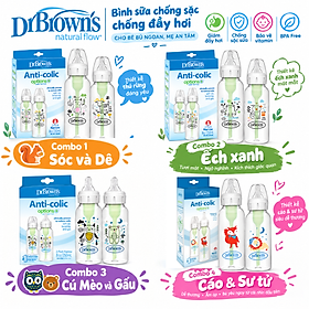 Combo 2 Bình Sữa Dr. Brown’s cổ thường 250ml nhựa PP – Bình Chống Sặc, Chống Đầy Hơi Cho Bé, phiên bản Options Plus