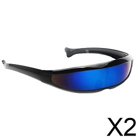 2xFuturistic Narrow Lens Visor Eyewear Sunglasses Black Frame Blue Mirrored