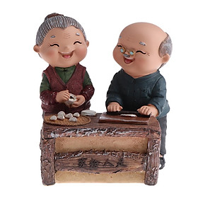 Vivid Loving Elderly Couple Figurines Colorful Old Age Life Resin Home Decor