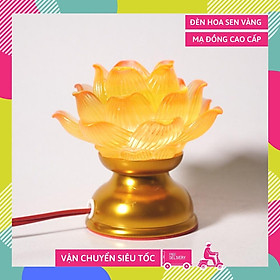 Mua Đèn thờ điện led thờ cúng bông sen nở lưu ly đế xi đồng cao cấp - Cao 9cm