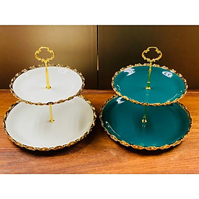 Mua KHAY SỨ ĐỰNG BÁNH KẸO HOA QUẢ 2 TẦNG VIỀN VÀNG CAO CẤP SANG TRỌNG