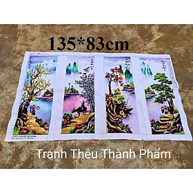 Tranh thêu thành phẩm tứ quý kim sắc mai lan trúc cúc