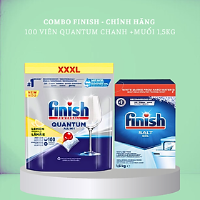 Combo Viên rửa bát Finish Quantum Max 100 viên + Muối rửa bát finish dùng cho máy rửa bát 1,2kg