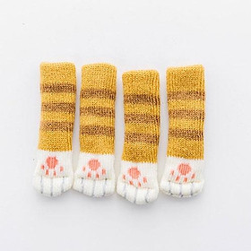 4Pcs Cat Paw Floor Protection Chair Foot Pad Leg Non-Slip Wool Knitting Cover Table Foot socks Cartoon Furniture Decor