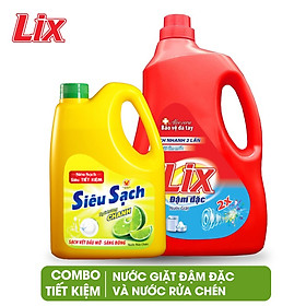 COMBO số 5 gồm Nước giặt Lix đậm đặc hương hoa 2kg NG201 + Nước rửa chén