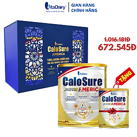 [MUA 1 LON 800G TẶNG 1 LON 400G] Bộ hộp quà Calosure America, sữa bột giúp bảo vệ tim mạch, cơ xương khớp, tăng đề kháng - VitaDairy