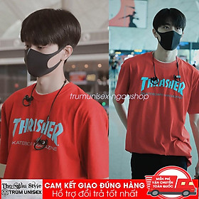 Áo thun Stee nam tay lỡ unisex form rộng overtee THRASHER màu đỏ chất vải cotton xịn Ngaushop Trumunisex aothununisex