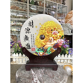 Đồng tiền, đồng điếu may mắn phong thủy vẽ tranh chiêu nạp tài lộc đá bạch ngọc - Đường kính 30 cm