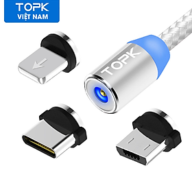 Mua  HÀNG CHÍNH HÃNG  Cáp sạc nam châm TOPK AM23 3 trong 1 có đèn LED chất liệu dây bện nylon dành cho iPhone Xiaomi Samsung OPPO kích thước - Phân phối bởi TOPK VIỆT NAM