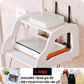 Kệ wifi treo tường 2 tầng nhỏ gọn kiểu mới + Tặng giá đỡ điện thoại hình thú dễ thương