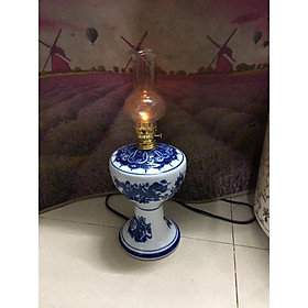 Mua Đèn dầu thờ điện men lam gốm bát Tràng size đại cao 32cm