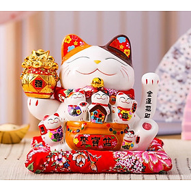 Mèo Thần Tài Sứ , Mèo May Mắn Maneki Neko cao 16cm