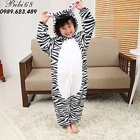 Bộ Đồ thú ngựa vằn liền thân lông mịn Pijama dành Cho Người Lớn và Trẻ Em kiểu dáng Động Vật Hoạt Hình Cosplay