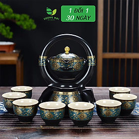 Mua Bộ ấm chén pha trà thác nước sm004 - đen vàng trắng 12 chi tiết