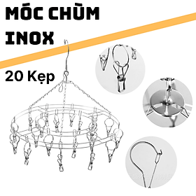 Mua Móc chùm phơi đồ 20 cái kẹp inox không rỉ - Móc phơi đồ trẻ em treo được nhiều đồ - Chịu lực tốt