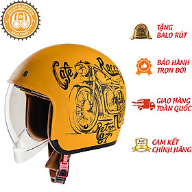 Nón bảo hiểm 3/4 kính âm Royal M139 Vàng Cam Nhám tem V7 Cafe Racer cao cấp Lót tháo rời, che hết mặt