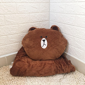 GỐI MỀN 3 in 1 gấu Brown siêu cute, nỉ nhung siêu mịn, bộ chăn gối văn phòng, gấu bông kèm mền GM79-BrownNgu - vàng