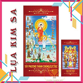 Tam Tây Phương Thánh Chúng- Tranh Vải Kim Sa Cao Cấp