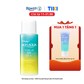 Kem chống nắng nâng tông Skin Aqua Tone up Mint Green cho da trắng có khuyết điểm đỏ, dạng sữa Sunplay Skin Aqua Tone Up UV Milk Mint Green SPF 50+ PA++++ 50g