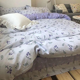 Set vỏ chăn ga gối Cotton Fabric - Hoa Nhí Tím mẫu mới 2019
