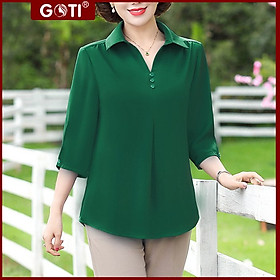 GOTI - ÁO KIỂU TRUNG NIÊN DÁNG ÁO QUÝ BÀ CỔ BẺ TAY LỠ VẠT BẦU PHỐI NÚT 2 BÊN TÀ THỜI TRANG U50 U60 TẶNG MẸ 3A13