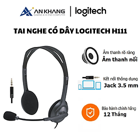 Mua Tai nghe Logitech H111 - 1 jack 3.5mm  Mic khử giảm tiếng ồn  âm thanh nổi - Hàng Chính Hãng - Bảo hành 24 tháng