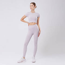 Set Đồ Tập Yoga Gym Hibi Sports H147 Áo Croptop Có Tay Kèm Mút Ngực, Quần Lưng Cao Tôn Dáng, Chất Vải Hi Fabric