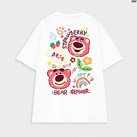 Áo thun tay lỡ unisex gấu dâu lotso phối họa tiết dễ thương áo phông nam nữ