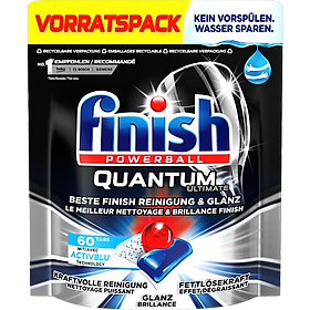 Viên Rửa Chén Bát Finish Quantum Ultimate Túi 60 Viên,  Nhập Đức Chính Hãng