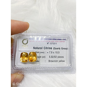 Cặp viên đá citrine thạch anh vàng 5.9 carat hình vuông làm nhẫn mặt dây rất đẹp