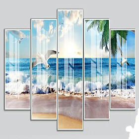 Bộ 5 - Tranh treo tường - Trang trí phòng khách/Phong cảnh biển 3D/Gỗ MDF Hàn Quốc/Chống ẩm mốc, mối mọt T3M-11150