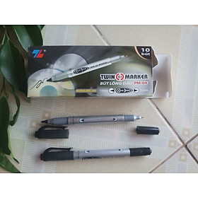 Hộp 10 bút lông dầu 2 đầu Thiên Long PM-04 ngòi nhỏ mực xanh đỏ đen