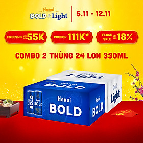 Combo 2 Thùng Bia Hanoi BOLD & LIGHT - Thùng 24 lon 330ml