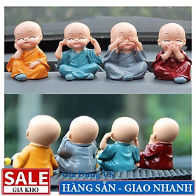 Bộ Tượng Chú Tiểu Hòa Thượng Tứ Không - Trang Trí Xe Hơi - Để Bàn Làm Việc