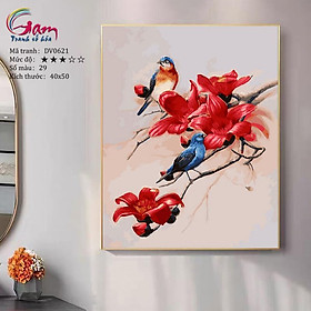 Mua Tranh tự tô màu sơn dầu số hóa động vật - Mã DV0621 Đôi chim và hoa gạo mùa xuân Tranh hoa cỏ