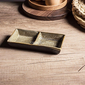 Mua Khay đựng gia vị 2 ngăn men gấm vàng - Khay Gia Vị 2 Ngăn