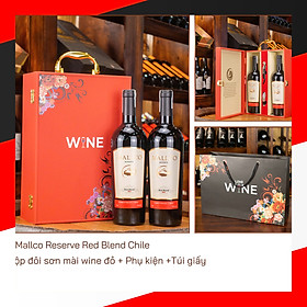 Hộp sơn mài wine đỏ 2 chai rượu vang Chile Mallco Reserve Carmenere