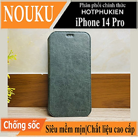 Case bao da chống sốc cho iPhone 14 Pro (6.1 inch) hiệu Nuoku Elegant and Royal chất liệu da PU cao cấp, có ngăn đựng thẻ, nắp gập kiêm giá đỡ điện thoại