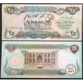 Mua Tiền Iraq 25 dinars con Ngựa Mã đáo thành công - Tiền mới keng 100% - Tặng túi nilon bảo quản