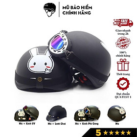 Mũ bảo hiểm nửa đầu có họa tiết SRT ASA 05 kèm kính phi công, kính UV thời trang, cá tính- Hàng chính hãng - Thỏ trắng - 1 Mũ  Kính Phi Công