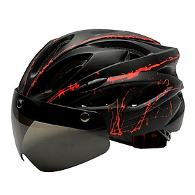 Adult Bike Helmet Women Men Bicycle Helmet with Magnetic Goggles Black Red