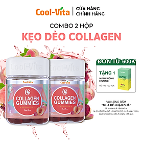 Combo 2 Hộp Kẹo Dẻo Collagen Hỗ Trợ Trẻ Hóa Sáng Da - Cải Thiện Sức Khỏe Tóc Móng Vị Đào Kết Hợp Biotin, Vitamin C & Vitamin E Coolvita (60 viên x 3g)/hộp