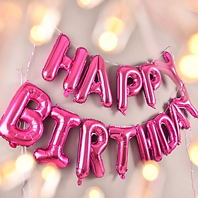 Bong bóng trang trí sinh nhật chữ Happy Birthday màu hồng đậm