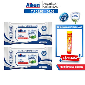 Aiken Combo 2 Gói Khăn Ướt Sạch Khuẩn Chiết Xuất Trà Xanh 20 tờ/gói